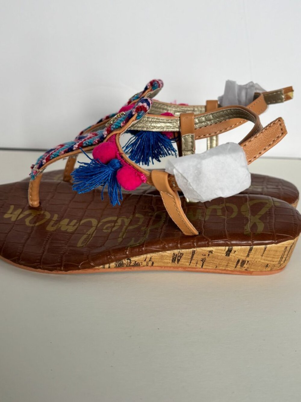 Sam Edelman Sandals Danica Sienna Cork Wedge Chevron Summer Shoes Girls Size 12 - Picture 6 of 13